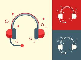 Modern Red and Gray Headphone Icons with Dynamic Elements vector