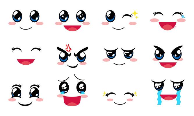 Adorable Kawaii Faces Portraying Diverse Feelings and Reactions