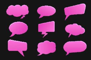 Set of pink pixelated speech bubbles in 8-bit style. Cute retrofuturistic icon. Perfect for social media, gaming interfaces, chat stickers. vector