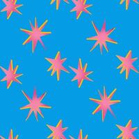 Dopamine style seamless pattern with pink stars. Retro grain texture. Ideal for textile design, bold prints, party decor. vector