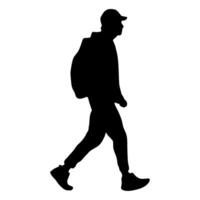 Silhouette of a man walking with a backpack vector