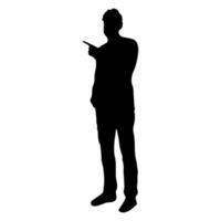 Silhouette of man pointing at something on white background vector