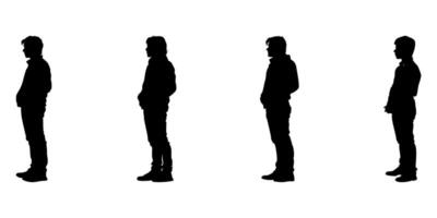 Standing Men In Side View Silhouette Icon Set. Casual Posture And Body Language Symbol Collection. Isolated Illustration vector