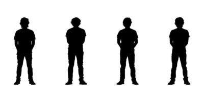 Standing Male Silhouettes In Solid Icon Set. Casual Posture And Body Language Symbol Collection. Design And Animation Reference. Isolated Illustration vector