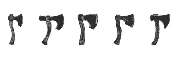 Vintage Axes Silhouette Set. Rustic Tool Collection For Woodworking And Logging Themes. Isolated Illustration Collection vector