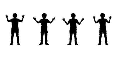 Silhouetted Youth With Raised Hands Icon Set. Expressive Gesture And Body Language Symbol Collection. Communication And Interaction Visuals. Isolated Illustration vector