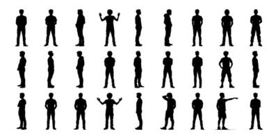 Silhouetted Male Figures In Various Poses Icon Set. Body Language And Posture Reference Solid Symbol Collection. Ideal For Design, Animation, And Educational Use. Isolated Illustration vector