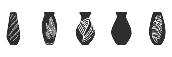 Decorative Vase Silhouette Set. Artistic Patterns And Designs Isolated Illustration Collection vector