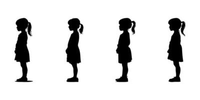 Silhouette Of Standing Children In Side View Icon Set. Growth And Development Observation Symbol Collection. Educational And Parenting Visuals. Isolated Illustration vector