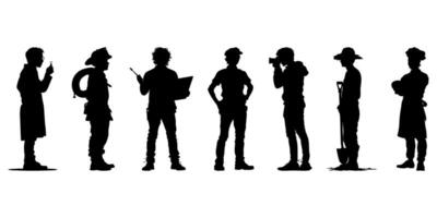 Silhouette Icon Set Of Diverse Professions. Occupational Role Representation Solid Symbol Collection. Career And Workforce Visuals For Educational And Professional Use. vector