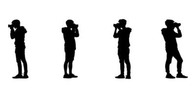 Photographer Silhouettes In Solid Icon Set. Photography And Camera Use Symbol Collection. Creative And Media Industry Visuals. Isolated Illustration vector