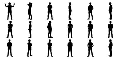Silhouetted Male Figures In Various Poses Icon Set. Body Language And Posture Reference Solid Symbol Collection. Design, Animation, And Educational Use. Isolated Illustration vector
