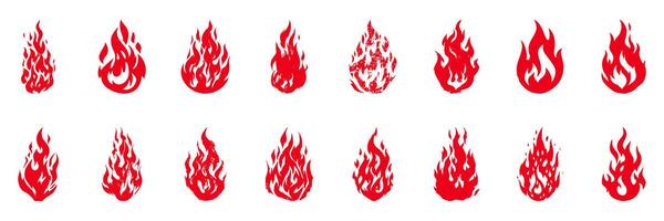 Red Flame Icon Set. Fire Symbol Collection For Design And Branding. Isolated Illustration vector