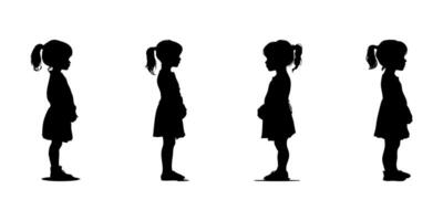 Silhouette Of Standing Children In Side View Icon Set. Child Growth And Development Observation Symbol Collection. Educational And Parenting Visuals. Isolated Illustration vector