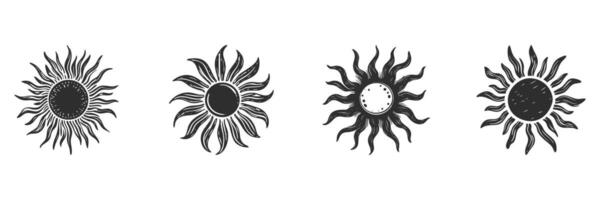 Sunburst Design Elements Silhouette Set. Artistic Sun Illustrations For Creative Projects. Isolated Illustration Collection vector
