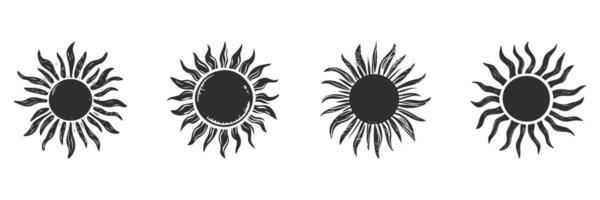 Sunburst Design Elements Silhouette Set. Decorative Sun Icons For Art And Design Projects. Isolated Illustration Collection vector