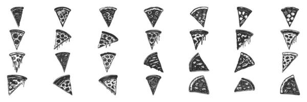 Pizza Slice Variety Silhouette Set. Diverse Toppings And Styles For Culinary Design. Isolated Illustration Collection vector