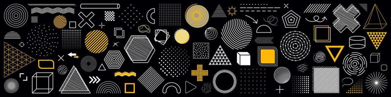 Set of Geometrical Graphic Elements on Black Background vector