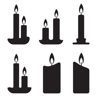 Set candle Black silhouettes for religion commemorative and party. with white background