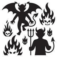 Demon devil and hell silhouettes set, large pack of Silhouette Black Illustration. with white background vector