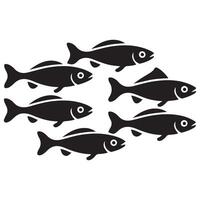 Set of Black silhouette flock of fish. Element for your design. Logo template. with white background vector