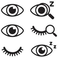Outline eye icons. Open and closed eyes images, sleeping eye shapes with eyelash, supervision and searching signs. with white background vector