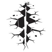 Ground split fracture line. Wall crack Black silhouettes, earthquake effect. Fissure top view, surface damage and holes racy elements. with white background vector