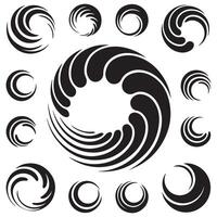 Spiral and swirl motion twisting circles design element set Black silhouettes. with white background vector
