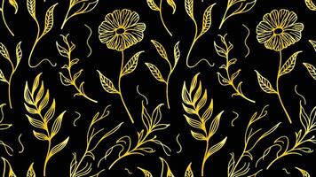 Luxury floral pattern with hand drawn leaves. Elegant white background in minimalistic linear style. with black background vector