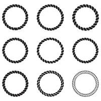 Round rope curve symbol set. Different thickness circular ropes set for decoration. Black silhouettes. with white background vector