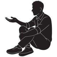 Silhouette of a man sitting with both hands extended forward as if offering something vector