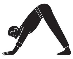Silhouette of a man doing a downward dog pose with hips raised and hands and feet on the ground, man doing exercise silhouette vector