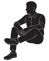 Silhouette of a man sitting with one foot resting on the opposite knee and arms resting casually, resting man silhouette vector