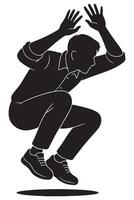 Silhouette of a man ducking with hands raised to shield himself vector