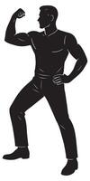 Silhouette of a man flexing one arm in a show of triumph and power, bodybuilder man silhouette vector