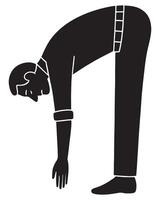 Silhouette of a man in standing forward fold with arms reaching toward feet, man in exercise silhouette vector
