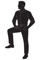 Silhouette of a man with one knee up on an invisible rock, hands resting on raised knee vector