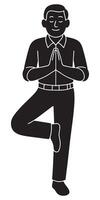 Silhouette of a man in tree pose, one foot resting on the inner thigh and hands together at chest vector