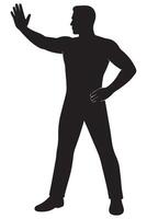 Silhouette of a man holding one hand out protectively in front of him, like stopping danger vector