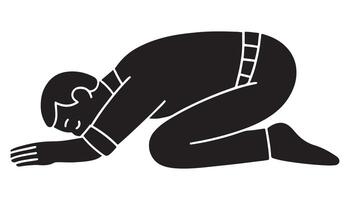 Silhouette of a man in child pose, kneeling with torso folded and arms extended forward vector