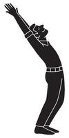 Silhouette of a man with arms raised in sun salutation stance, arching slightly backward, man doing exercise vector