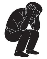 Silhouette of a man holding his head with both hands in despair, man in trouble vector