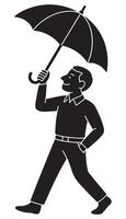 Silhouette of a man opening an umbrella, arm extended upward, man with umbrella silhouette vector