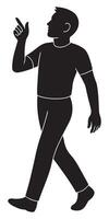 Silhouette of a man snapping fingers above shoulder while stepping forward., action silhouette vector