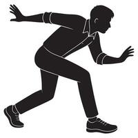 Silhouette of a man lunging forward with one leg stretched behind, action silhouette vector