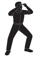 Silhouette of a man looking through imaginary binoculars with wide stance vector