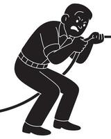 Silhouette of a man pulling an invisible rope with exaggerated resistance, hardworking man silhouette vector