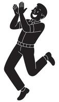 Silhouette of a man clapping with overly enthusiastic jumps, excited man silhouette vector