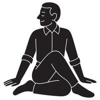 Silhouette of a man in seated twist pose with one leg bent over the other and torso rotated vector
