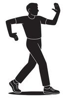 Silhouette of a man doing a sharp robotic dance pose with stiff arms bent at angles, dancing silhouette vector